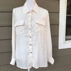 Hanna G Women's Ivory Lolll Flap Pockets Blouse M